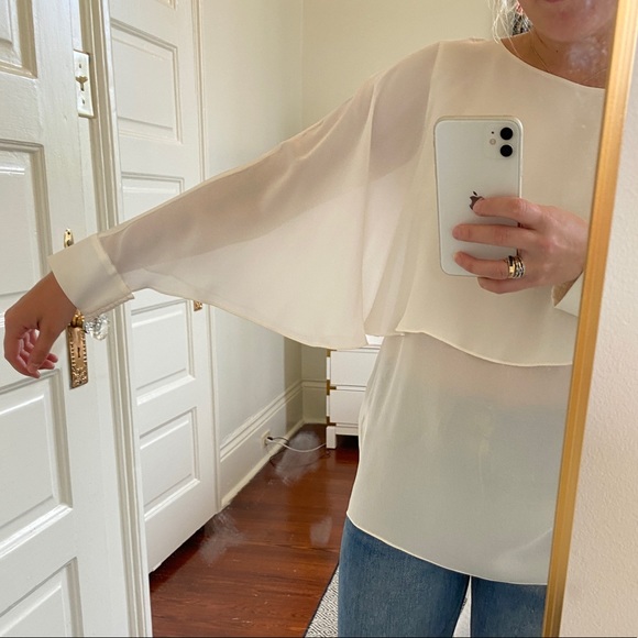 RACHEL ZOE Cream Ruffled Cut Out Blouse - Picture 7 of 14